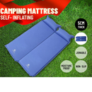nzmegabuy blue self-inflating camping mat with built-in pillow, 5cm thick, shown on grass with joinable design