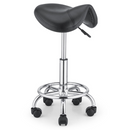 nzmegabuy adjustable black PU leather saddle stool with hydraulic lift, chrome base, and rolling castor wheels
