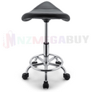 nzmegabuy adjustable salon stool with black PU saddle seat, chrome base, and five castor wheels