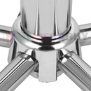 Close-up of the chrome iron base and five-star castor wheel assembly of an nzmegabuy adjustable salon stool.