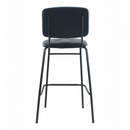 nzmegabuy black PU leather bar stool with a modern L-shaped seat and durable powder-coated metal frame, back view.