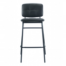 nzmegabuy black PU leather bar stool with a tufted seat and durable powder-coated metal frame, front view.