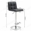 nzmegabuy black PU leather swivel bar stool with chrome gas lift base and dimensions shown in a studio setting
