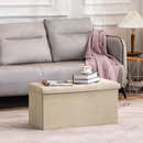 nzmegabuy beige foldable storage ottoman bench with button-tufted top placed in a modern living room