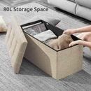 nzmegabuy beige foldable storage ottoman bench with button-tufted lid and 80L capacity for bedroom organization