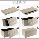 nzmegabuy beige foldable storage ottoman bench showing six assembly steps from flat pack to fully assembled seat