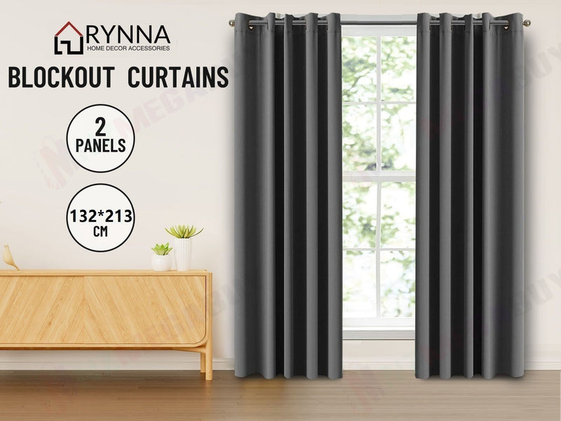 Blockout Curtain Eyelet  2PC Charcoal *4 Sizes