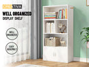 4-Shelf White Bookcase with Cabinet – Display Storage Stand