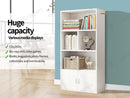 4-Shelf White Bookcase with Cabinet – Display Storage Stand