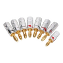 nzmegabuy 8-piece set of 24K gold-plated banana plugs with red and black polarity rings for speaker wire connections