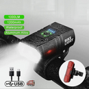 nzmegabuy black USB rechargeable 1000-lumen LED bike headlight and rear light set with waterproof aluminium construction