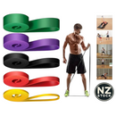 nzmegabuy 5-piece heavy-duty natural latex resistance band set in yellow, red, black, purple, and green for workouts