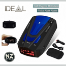 nzmegabuy V7 360-degree vehicle radar detector in black and blue with voice alerts and digital display