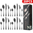 nzmegabuy 20-piece black stainless steel cutlery set for 4 people with elegant mirror finish and ergonomic handles