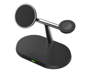 nzmegabuy black 3-in-1 magnetic wireless charging station for iPhone, Apple Watch, and AirPods on a white background