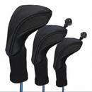nzmegabuy 3-piece black nylon golf club head cover set with long necks for driver, fairway, and hybrid clubs.