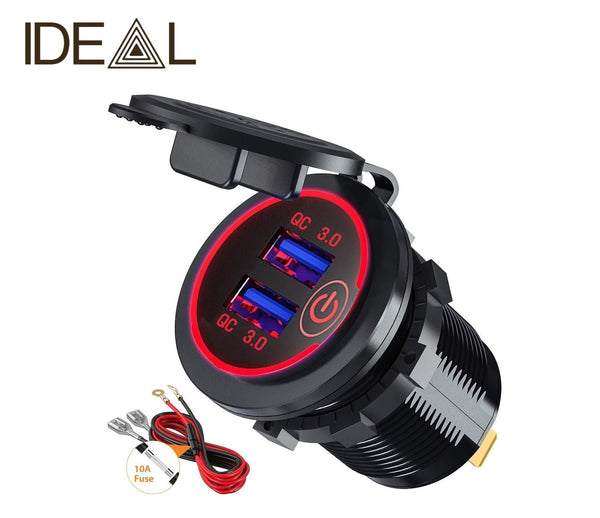 USB Car Charger Dual QC3.0+ PD Port With Voltmeter Outlet Socket for 12V Boat RV * 2 Colors