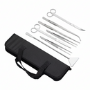 nzmegabuy 5-piece stainless steel aquarium tool kit with scissors, tweezers, and spatula in a black storage case.