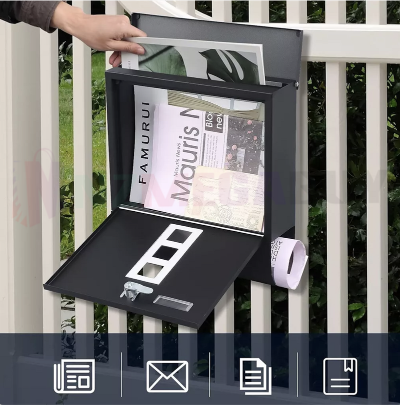 Mailbox Wall-Mounted Letter box w/ Paper Holder & Key Lock