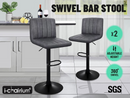 nzmegabuy grey PU leather swivel bar stools with adjustable height and chrome base in a modern kitchen setting