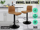 Brown PU Leather Bar Stools NZ – Adjustable Gas Lift Swivel Chairs