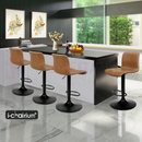 nzmegabuy brown PU leather swivel bar stools with black gas-lift bases and chrome footrests in a modern kitchen