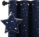 Blockout Curtain Eyelet  2PC Navy Blue Silver Star 4 Sizes