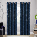 Blockout Curtain Eyelet  2PC Navy Blue Silver Star 4 Sizes