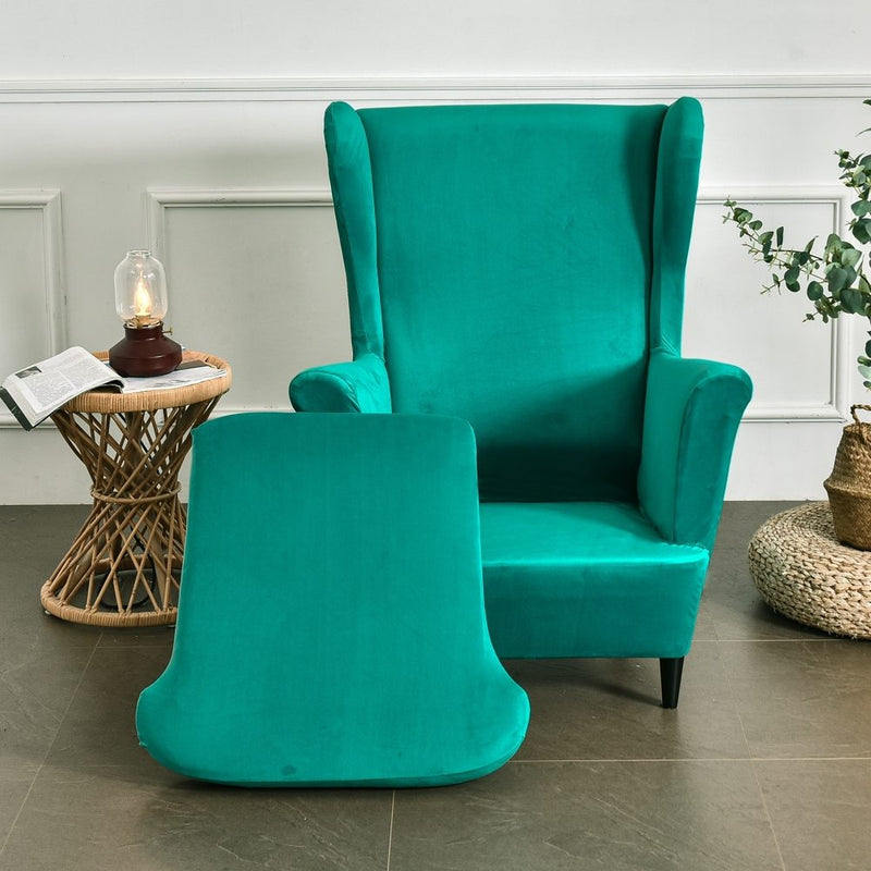 Wingback Sofa Covers Velvet  Malachite green