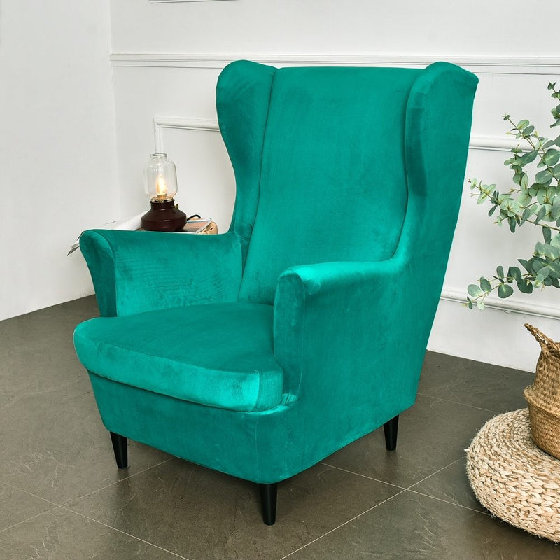 Wingback Sofa Covers Velvet  Malachite green