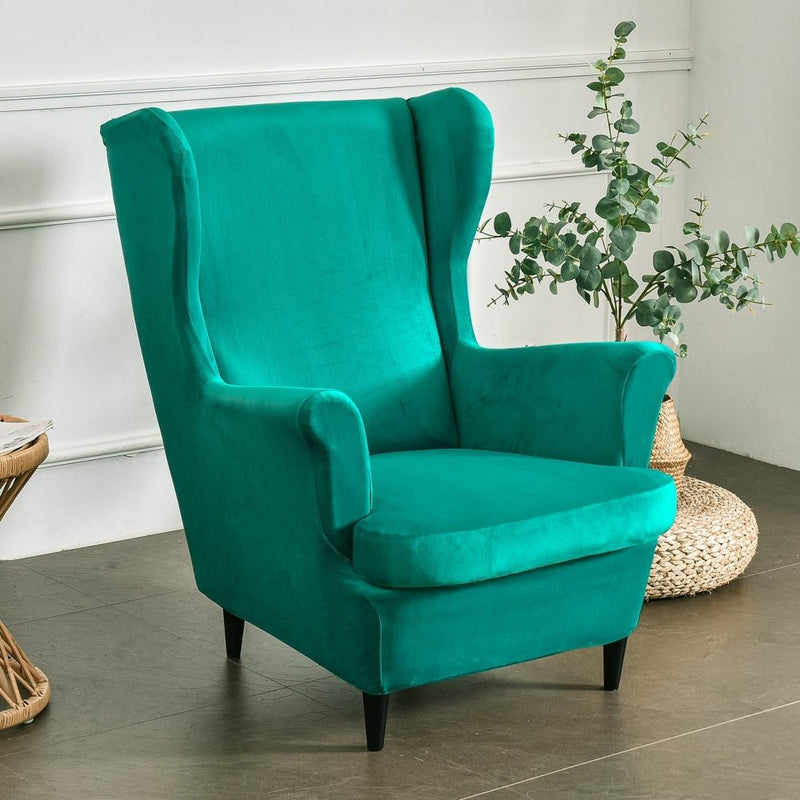 Wingback Sofa Covers Velvet  Malachite green