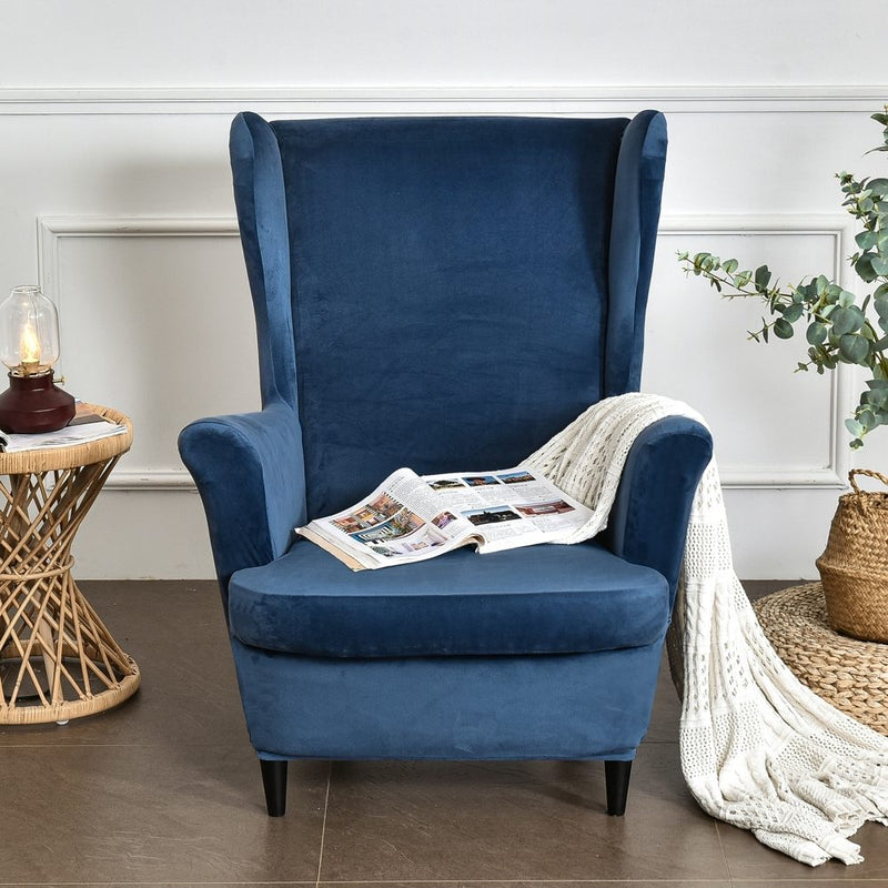 Wingback Sofa Covers Velvet  Blue