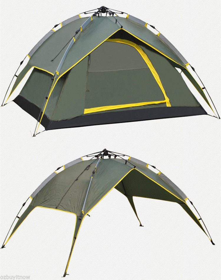 4 Person Double Layer Instant Pop Up Large Camping Tent Waterproof Outdoor *Orange