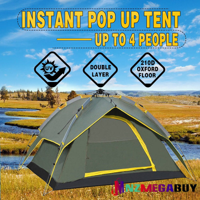 4 Person Double Layer Instant Pop Up Large Camping Tent Waterproof Outdoor *Orange