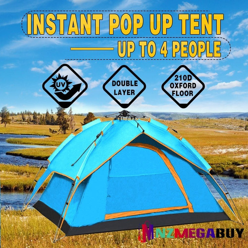 4 Person Double Layer Instant Pop Up Large Camping Tent Waterproof Outdoor *Orange