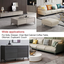 nzmegabuy 4-pack of 17cm black metal hairpin furniture legs attached to various modern tables, cabinets, and sofas.