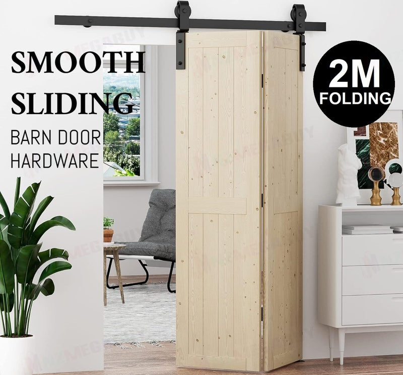 Black rustic folding sliding barn door hardware sliding track 2M