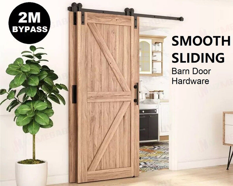 Black rustic sliding bypass barn door hardware sliding track 2M