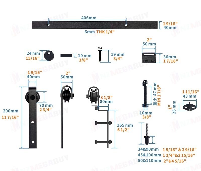 Black rustic sliding bypass barn door hardware sliding track 2.3M