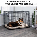 nzmegabuy beige faux fleece dog crate bed inside a wire kennel with a collie dog resting comfortably on it
