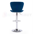 nzmegabuy blue velvet adjustable bar stool with chrome base and back view showing vertical stitching