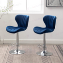 nzmegabuy blue velvet adjustable bar stools with vertical stitching, chrome base, and swivel seat in a modern room
