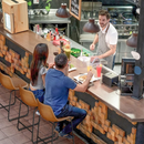 nzmegabuy Ichairium whisky brown PU leather bar stools in a modern restaurant kitchen setting with customers