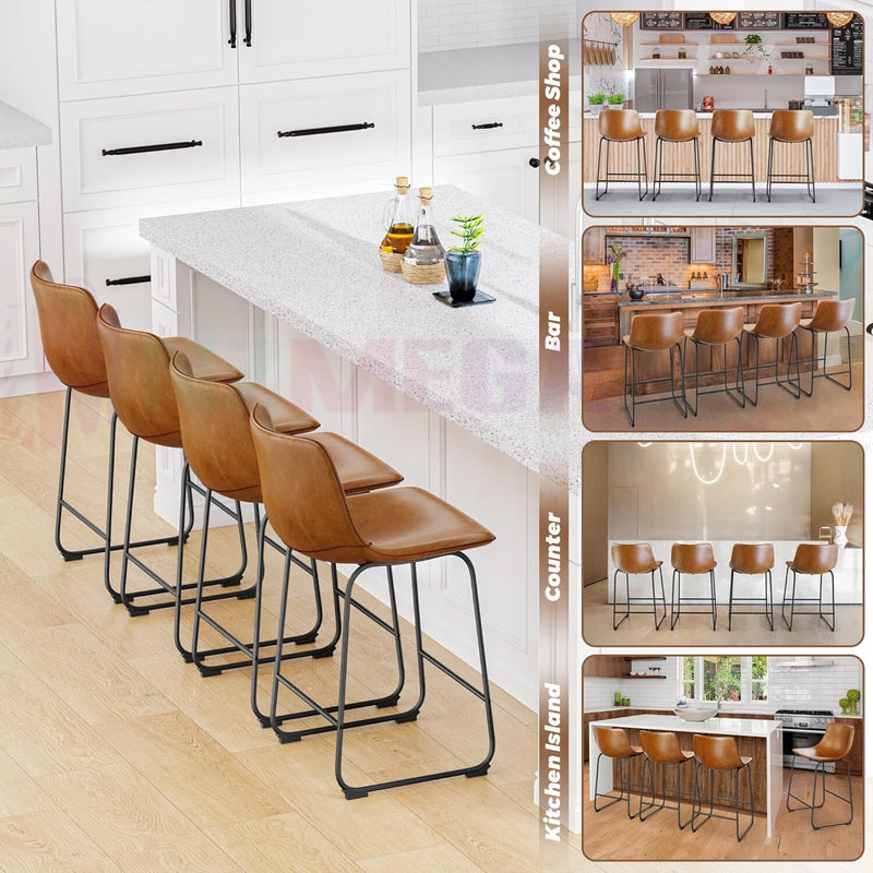 Bar Stool Kitchen Dining Chairs Bar stools PU Leather Cushion and Metal Legs