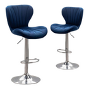 nzmegabuy blue velvet adjustable bar stools with chrome base, swivel seat, and vertical stitching in a kitchen setting