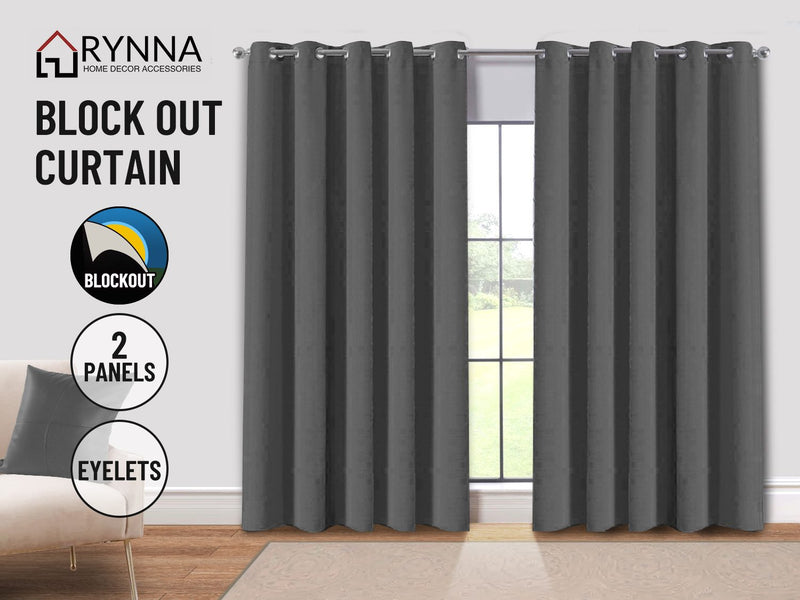 Blockout Curtain Eyelet  2PC Charcoal *4 Sizes