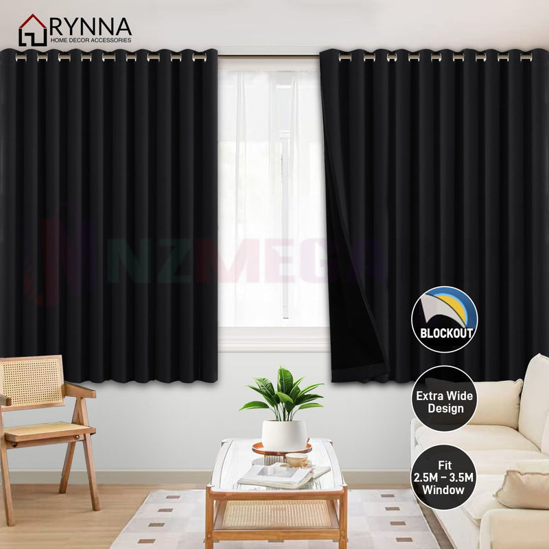 Extra Wide blockout curtain fit Window 2.5 - 3.5M * Black*3 Sizes