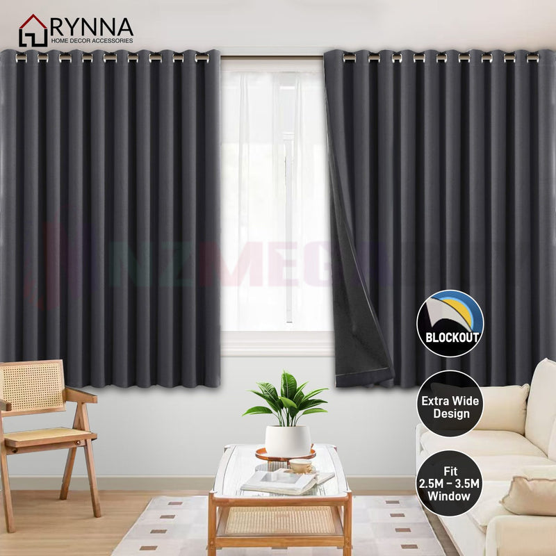 Extra Wide blockout curtain fit Window 2.5 - 3.5M * Charcoal*3 Sizes