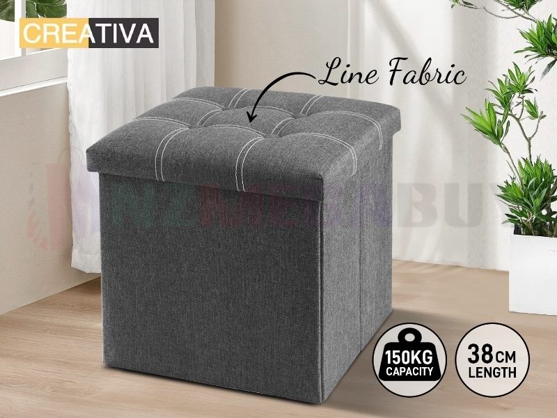 Storage Ottoman, Stable & Sturdy, Foldable Space Saver, Soft Sofa Sponge - Grey