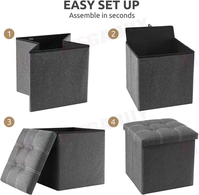 Storage Ottoman, Stable & Sturdy, Foldable Space Saver, Soft Sofa Sponge - Grey